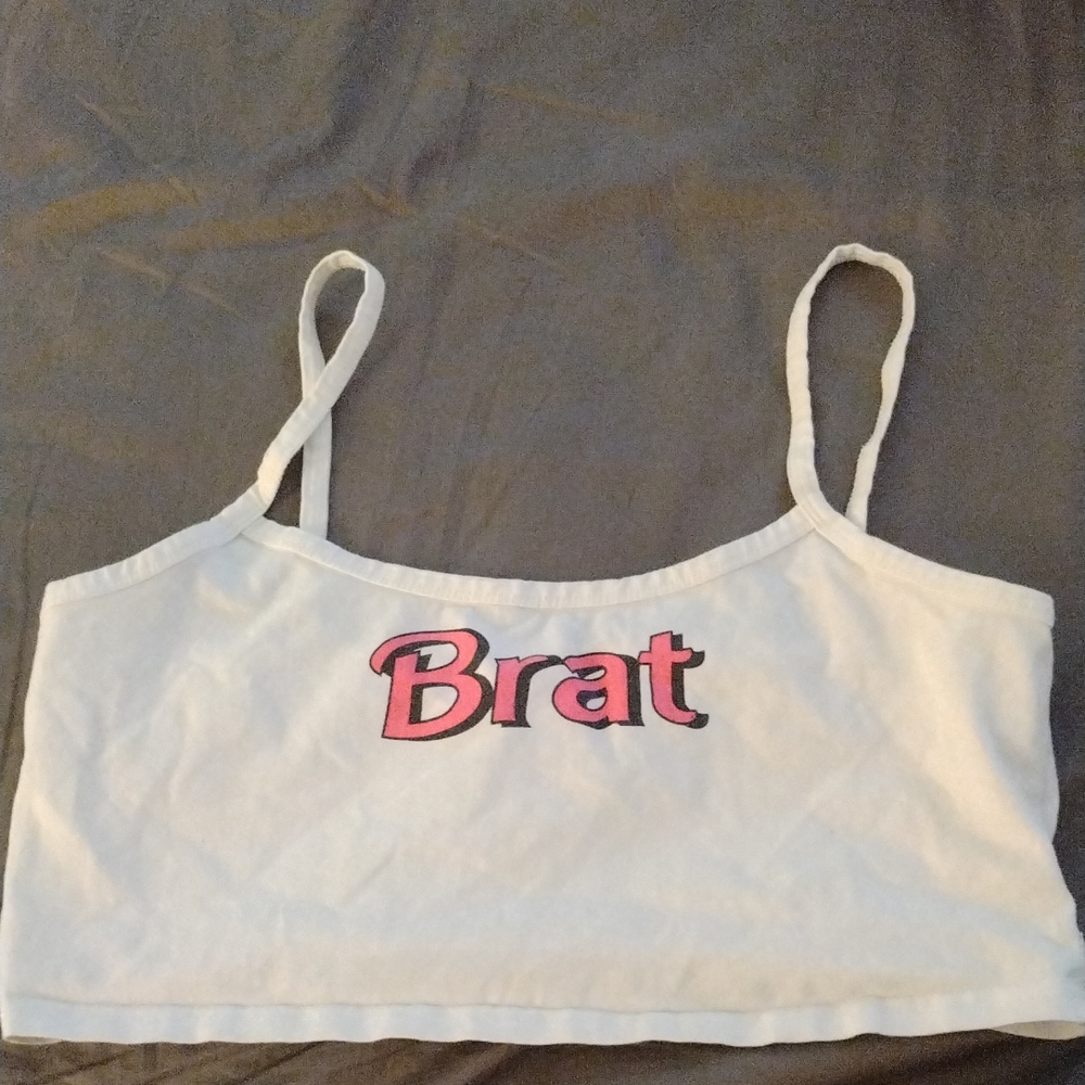White "Brat" Cropped Shirt